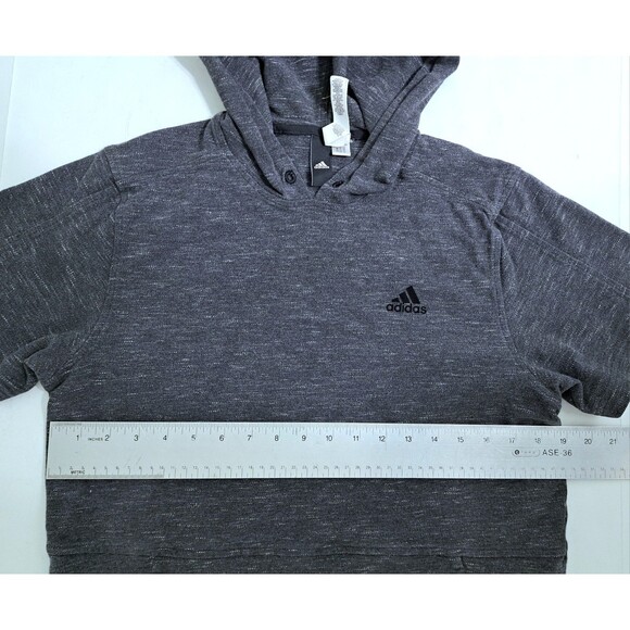 Adidas Short Sleeve Hoodie Mens Medium Gray Activewear Gym Run Workout Athletic - Picture 6 of 7